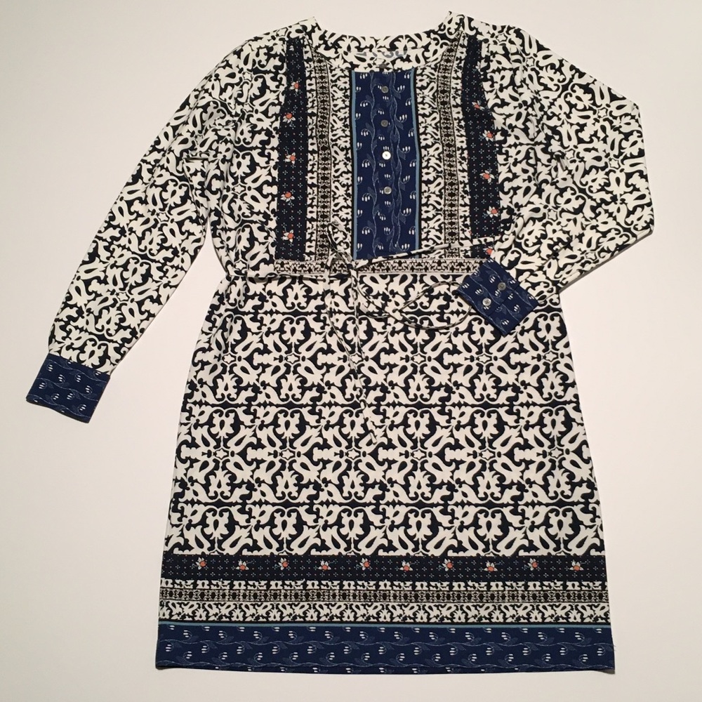LOFT Floral Mosiac Print Long Sleeves Dress